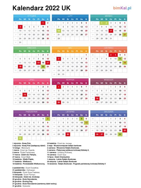Kalendarz Uk 2022 Rok Angielski Kalendarz Dla Wielkiej Brytanii I