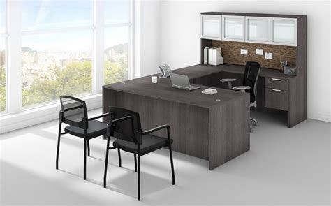 Gray U Shaped Executive Desk With Hutch Pl Laminate By Harmony Collection