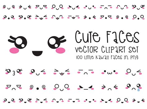 Premium Vector Clipart Kawaii Faces Cute Faces Clipart Set Etsy