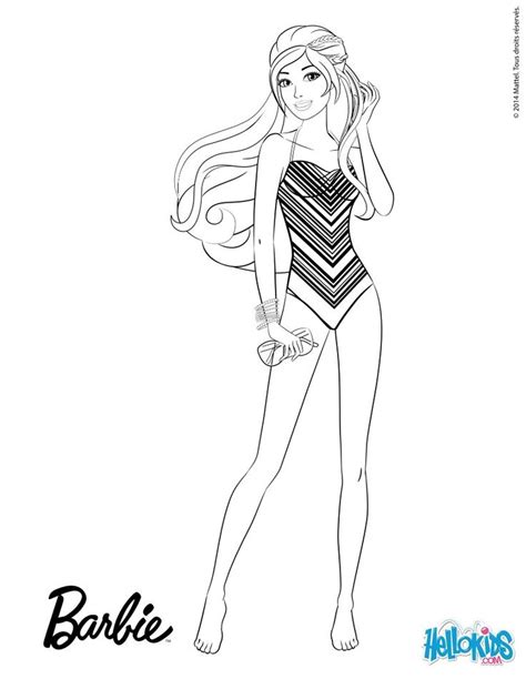 Barbie In Her Striped Swimsuit Coloring Page More Barbie Coloring