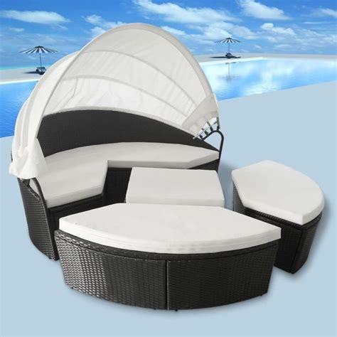 Vidaxl Lounge Set 2 In 1 Canopy 11 Piece Rattan Wicker Patio Sunlounger