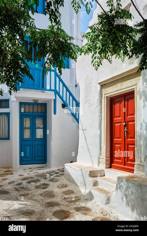 Greek Mykonos Street On Mykonos Island Greece Stock Photo Alamy
