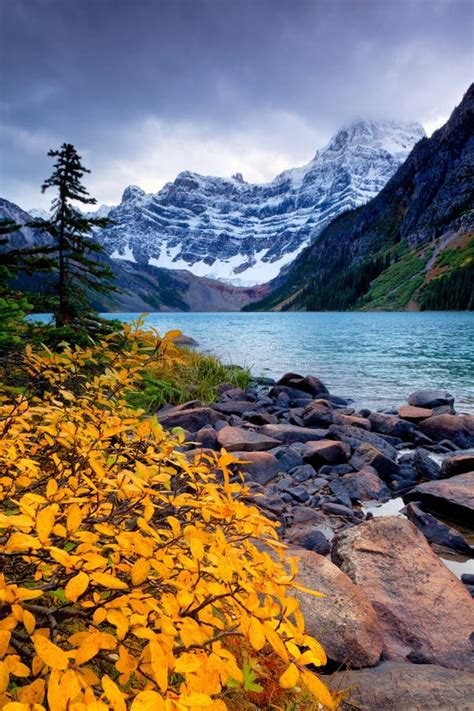 Mount Chephren And Chephren Lake In Banff National Park Canada Stock