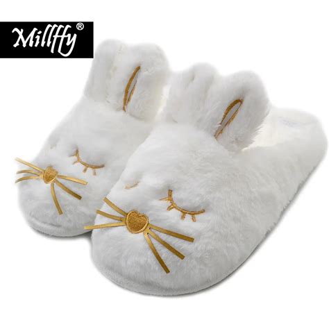 Cute Bunny Fuzzy Slippers Warm Animal Memory Foam Rabbit Plush Women