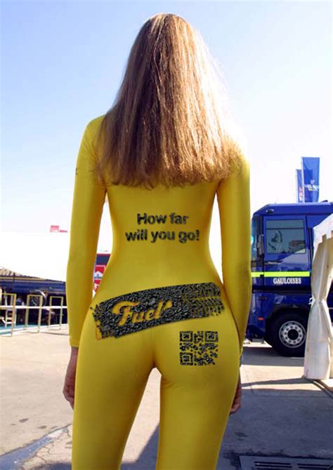 Fuel Flyer Cover Grid Girls Revealing Outfit Catsuit Bodysuit Sensual Paddock Girls Yellow