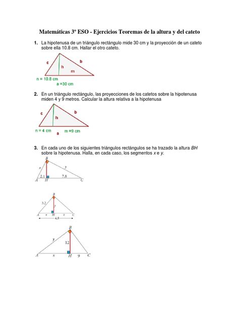 3º Eso Ejercicios Teorema De La Altura Y Cateto Pdf Triángulo