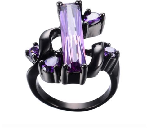 Black Gold Filled Purple Zircon Cz Ring Ess6 Fashion