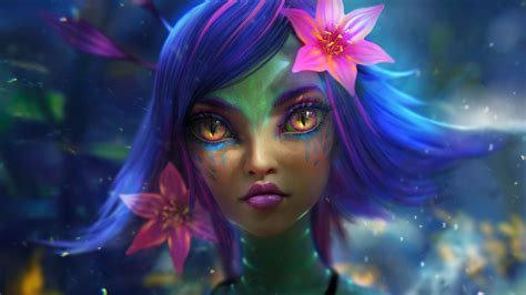 Wallpaper Artwork Fantasy Girl Flower In Hair Fantasy Art Blue