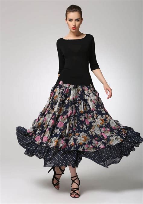 Maxi Floral Skirt Maxi Chiffon Skirt Long Women Summer Skirt