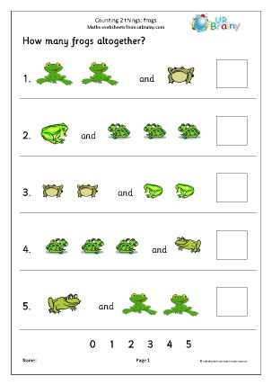 Counting two sets - frogs - Counting Maths Worksheets for Later