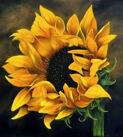 Sunflower Painting Original On Canvas Large Flower Landscape Floral