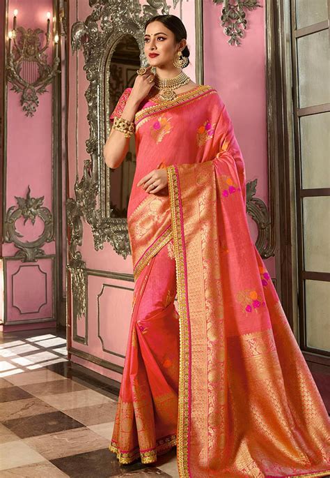 Buy Pink Indian Wedding Silk Saree In Uk Usa And Canada