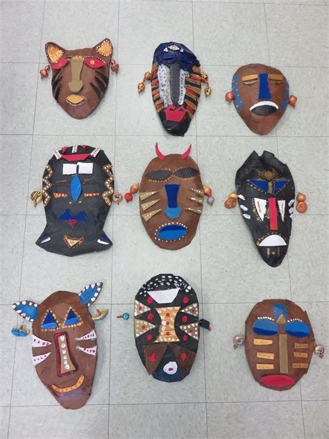 3rd Grade Paper Mache African Masks Approx 10 14 In Length Lesson By Art Teacher Susan Joe