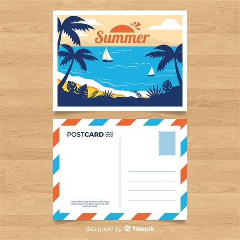 Free Vector Flat Summer Holiday Postcard Postcard Design Postcard