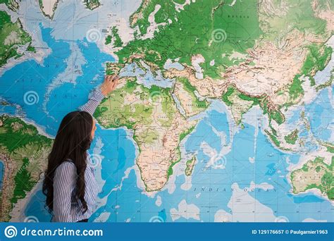 Woman Teaching Geography In World Map Stock Image Image Of Executive