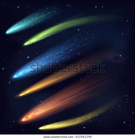 Different Meteors Comets Fireballs Set Galaxy Stock Vector Royalty