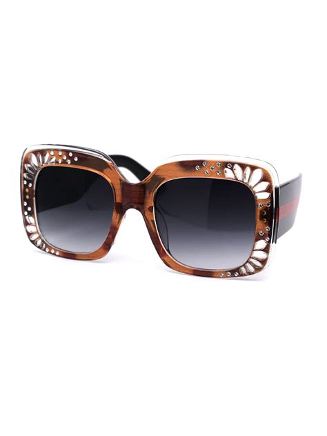 sa106 womens rectangular foliage jewel trim thick plastic sunglasses tortoise smoke walmart