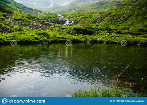 Picturesque Lake On Top Of The Mountain Beautiful Summer Landscape