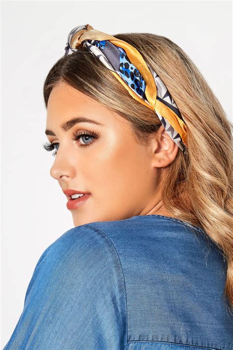 Blue Mixed Print Satin Head Scarf Yours Clothing