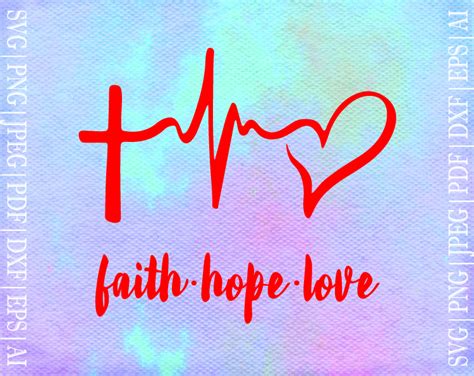 The Words Faith Hope Love On A Blue And Pink Background With A Red