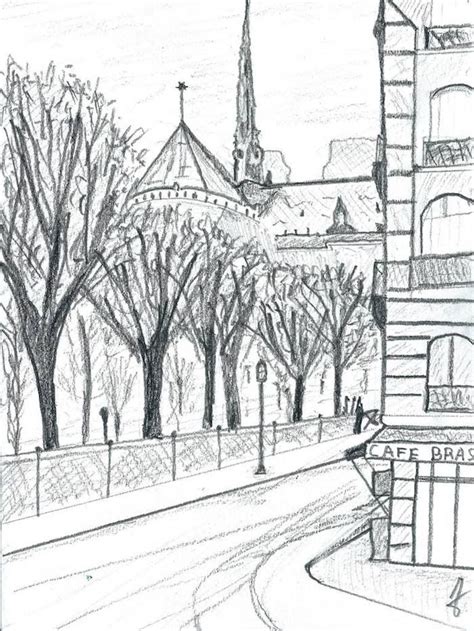 Paris Notre Dame Vue Et Café Coin Paysage Dessin Facile A Faire Et