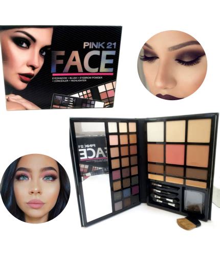 Pink 21 Face Paleta De Sombras Iluminadores Corrector Rubor Cejas