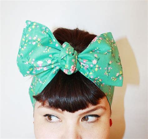 Vintage Inspired Head Scarf Bow Or Bandanna Style Teal Etsy Head