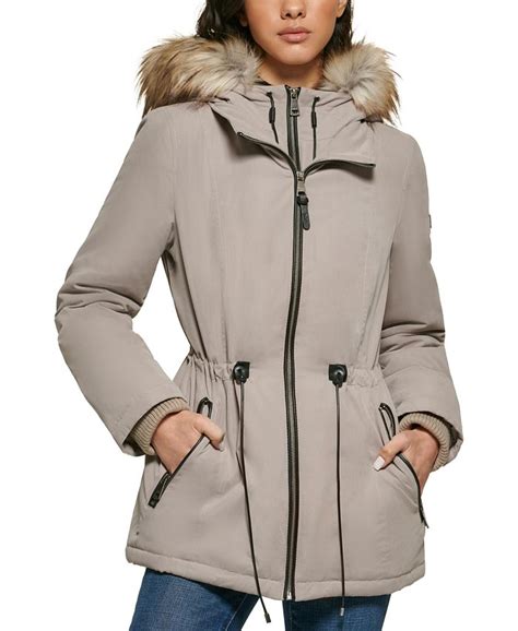 Dkny Womens Faux Fur Trim Hooded Anorak Created For Macys And Reviews
