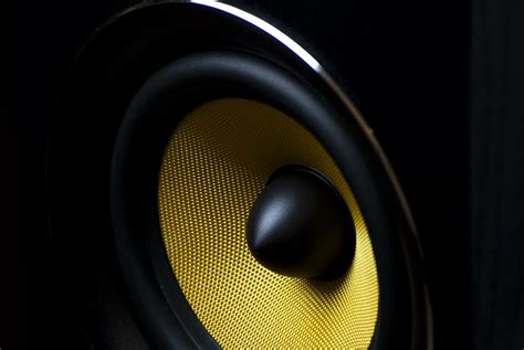 Hd Wallpaper Close Up Photo Of Black Subwoofer Speaker Yellow Music