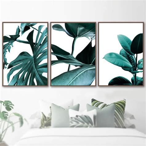 Buy Big Green Tropical Leaves Wall Art Canvas Painting