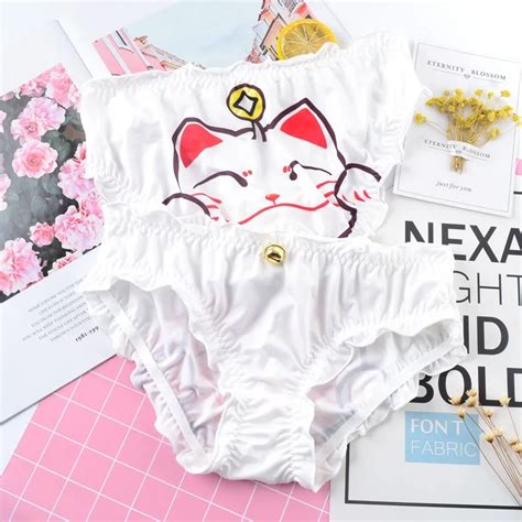 new japanese style lucky cat milk silk silky women underwear low waist ruffle cute lovely sweet