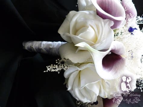 dress my wedding real touch rose picasso calla lily plum purple and white bridal bouquet