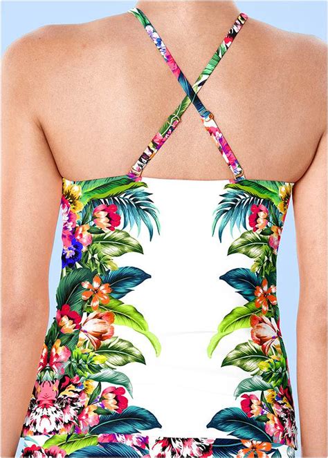 Ruched Side Halter Tankini Top In Tropical Escape Bikini Venus