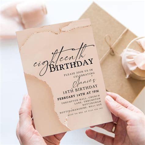 Editable 18th Birthday Party Invitation 18th Invite Rose Gold Glitter