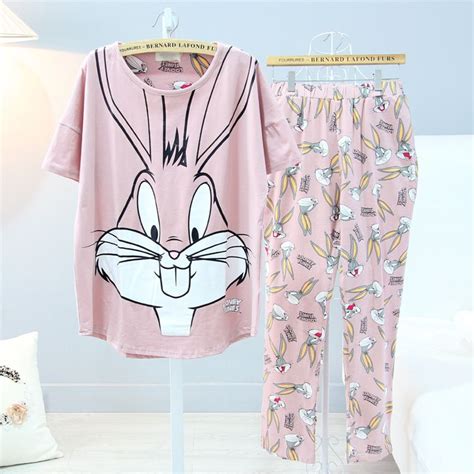 Women Bugs Bunny Cartton Sleepwear Girls Rabbit Pajama Set Ladies S Sleeve Cotton Cute Nightgown