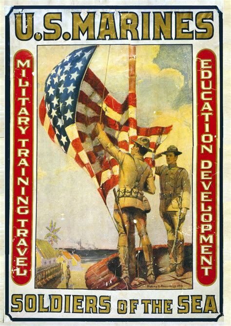 WWI PROPAGANDA POSTER World War 1 marines raising American flag 1913 recruitment - Posters & Prints