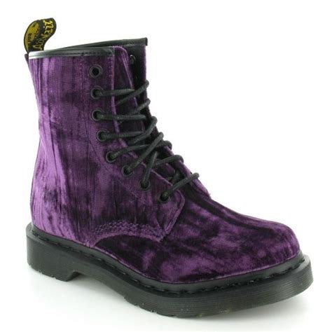 Castel Crushed Velvet Womens 8 Eyelet Ankle Boots Purple Boots Womens Ankle Boots Lace Up