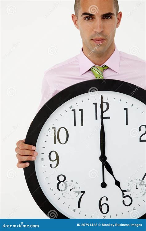 Business Man Holding A Large Clock Stock Photo Image Of Adult Grind