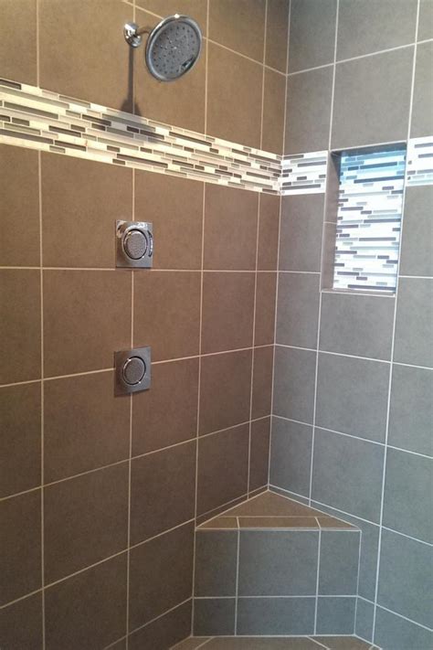 Magnificent pics bathroom tile floors striking blue tiles. Contemporary Taupe Tile Shower With Horizontal Mosaic ...