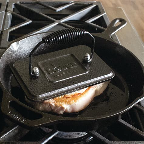 Cast Iron Burger Steak Bacon Grill Press With Cool Grip Spiral Cook