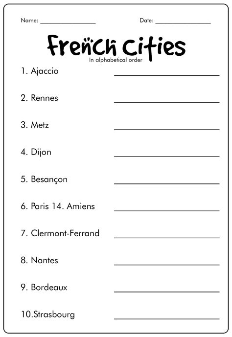 French Worksheets For Kids