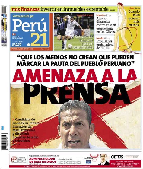 Periódico Perú 21 Perú Periódicos De Perú Edición De Miércoles 6
