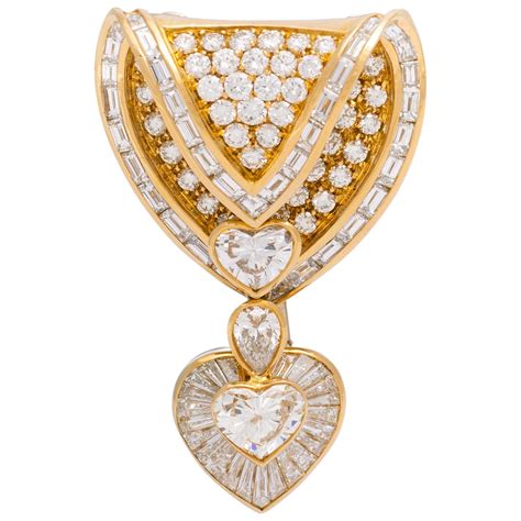 Yellow Gold And Diamond Heart Brooch Or Pendant At 1stdibs