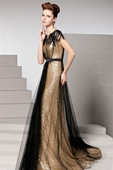 2016 Spring Black And Gold Sequin Plus Size Evening Gowns With Short