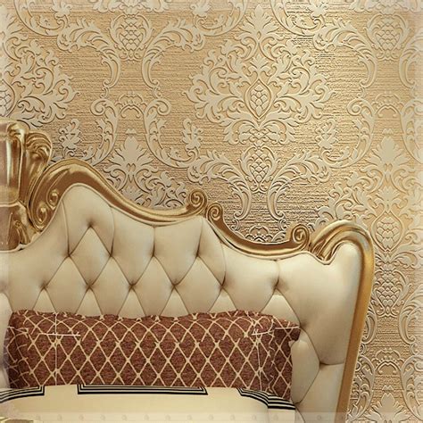 European Style Damascus Wallpaper Thick Living Room 3d Flocked
