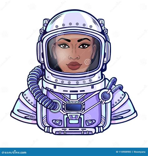 Animation Portrait Of The Black Woman Astronaut In A Space Suit Stock