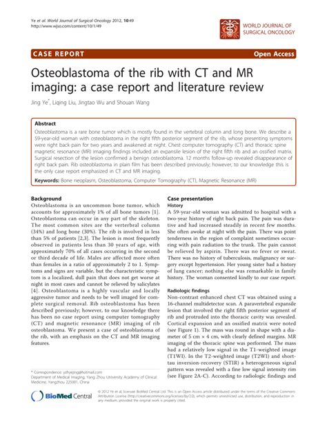 Pdf Osteoblastoma Of The Rib With Ct And Mr Imaging A Case Report