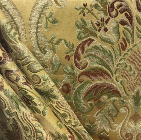 Yellow And Green Damask Upholstery Fabric By The Yard Damask