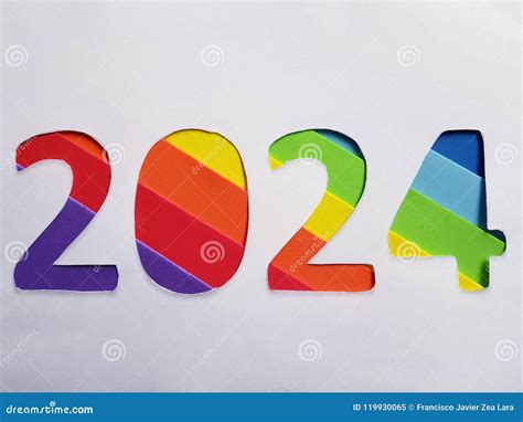 Number 2024 With Foamy In Rainbow Colors And White Background Stock