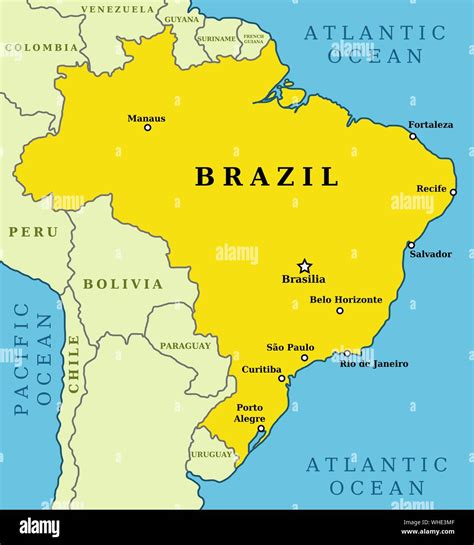 Map Of Brazil Country Outline With 10 Largest Cities Including